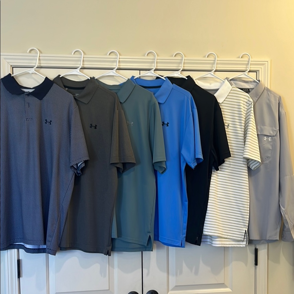 Seven (7) Under Armour Men's Polo Bundle Shirt Collection - Assorted Colors